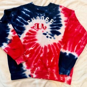 Choose Joy Women’s size L. Tie-Dye Crewneck Sweater - Red, Blue, White